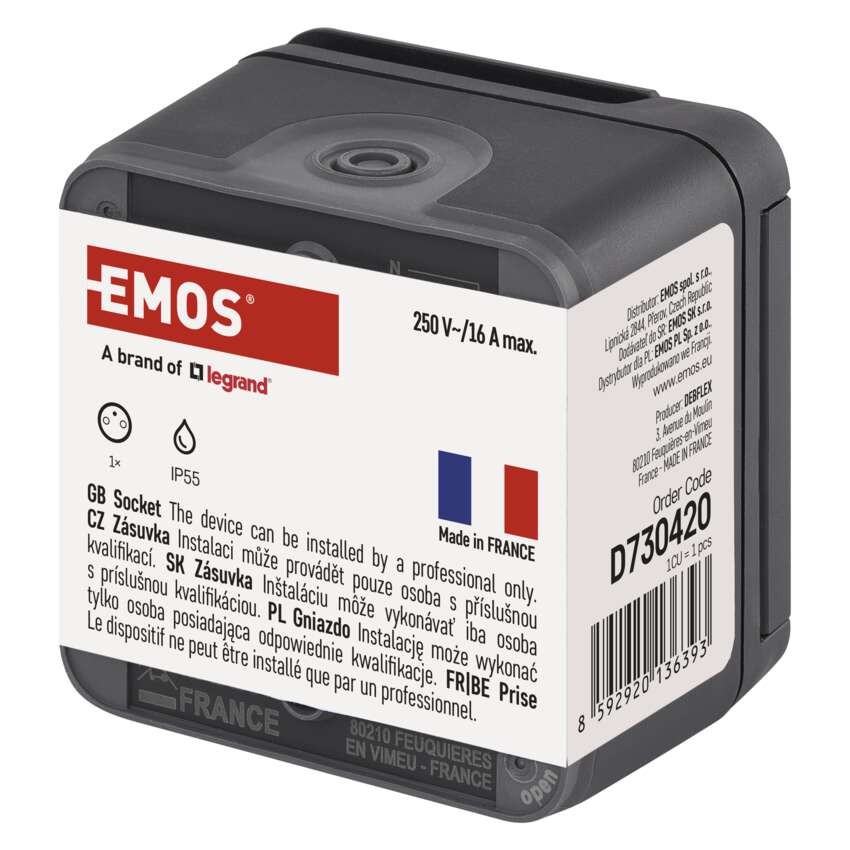 EMOS Cyklone gniazdo pojedyncze natynkowe IP55