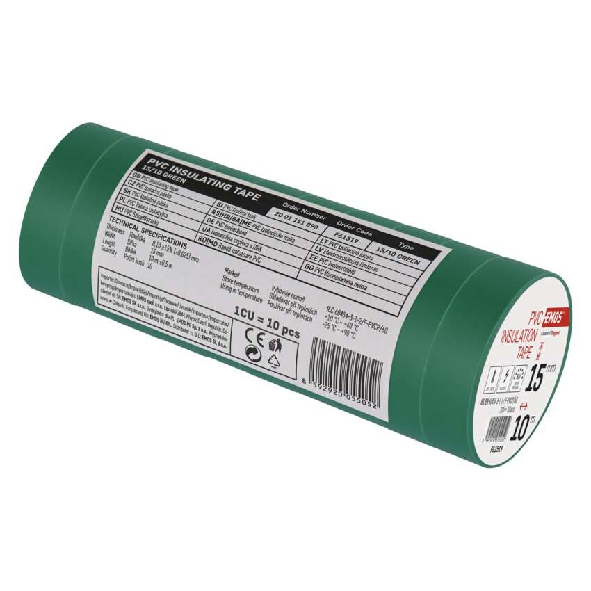 Izolační páska PVC 15mm / 10m zelená, 10 ks