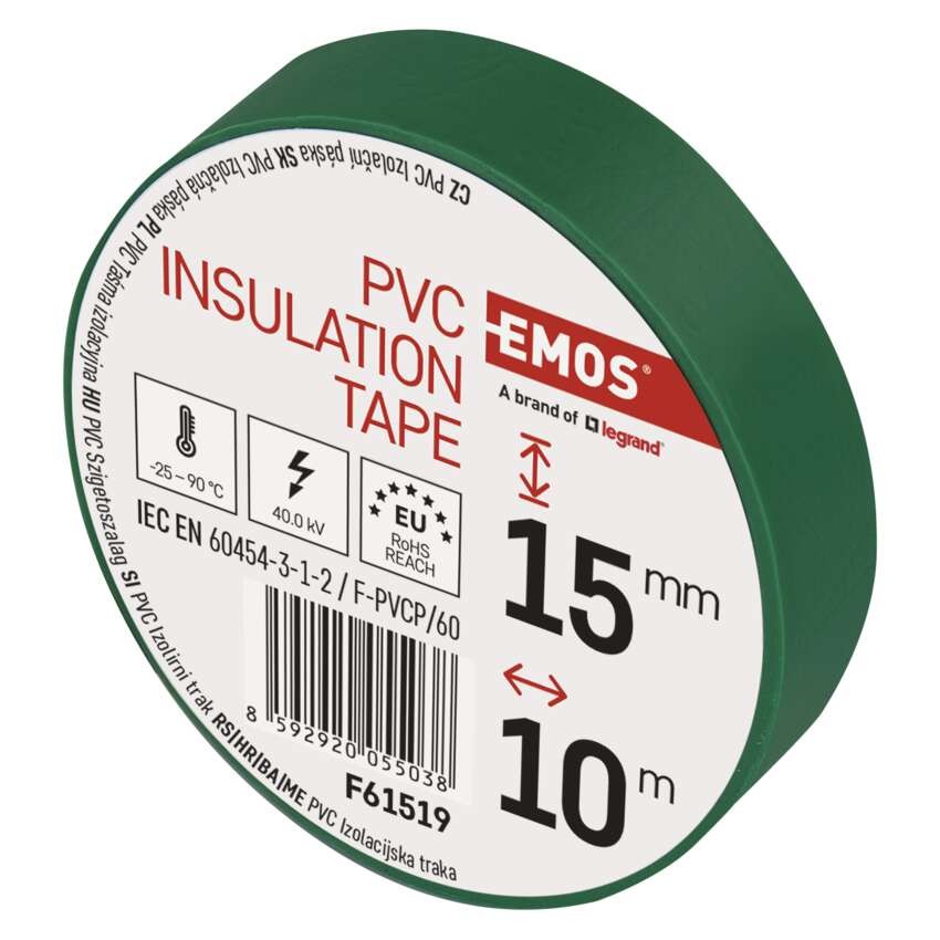 Izolační páska PVC 15mm / 10m zelená, 10 ks