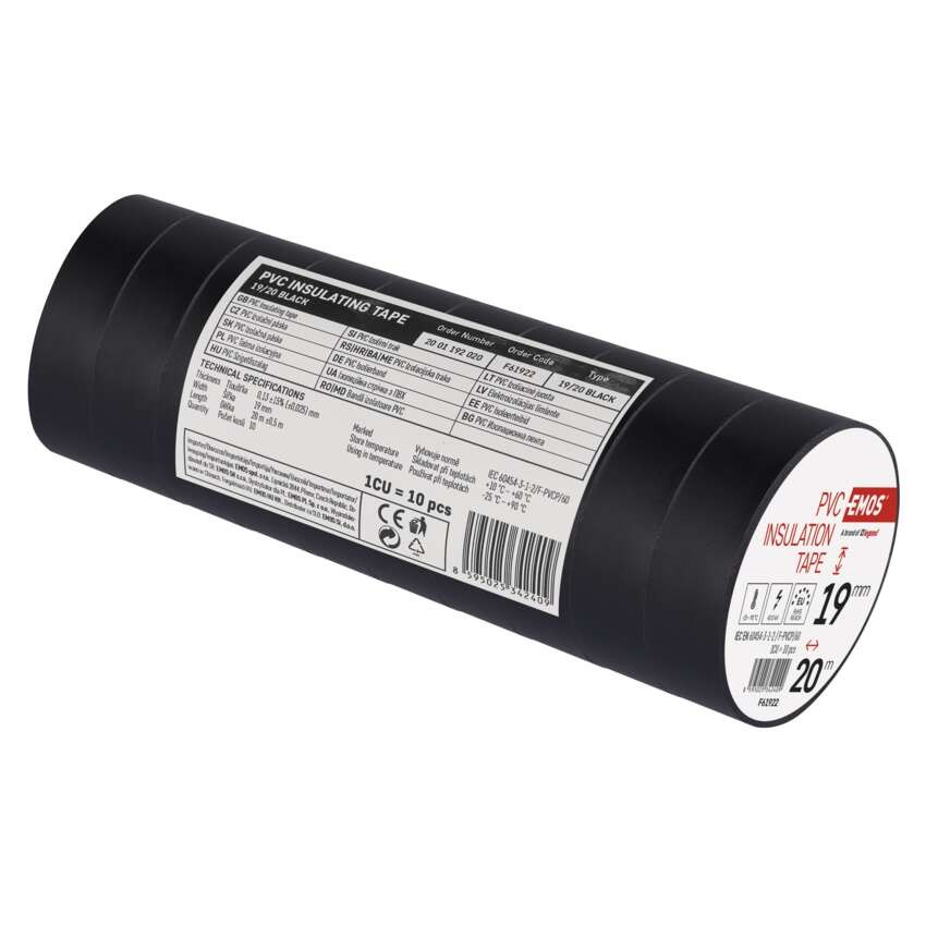 Izolační páska PVC 19mm / 20m černá, 10 ks