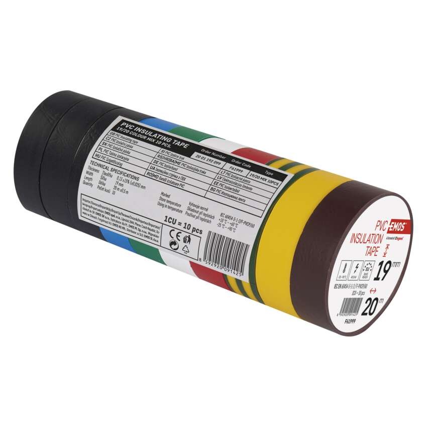 PVC izoliacinė juosta 19 mm / 20 m, spalvų mišinys, 10 vnt.
