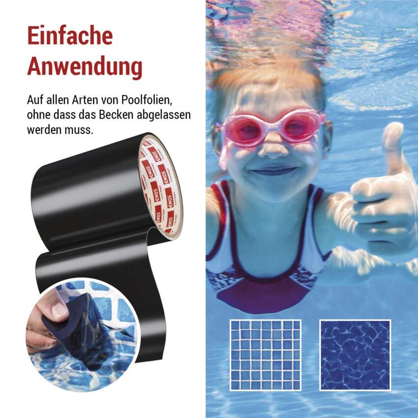Reparaturklebeband für Schwimmbecken, 1 m × 100 mm, schwarz