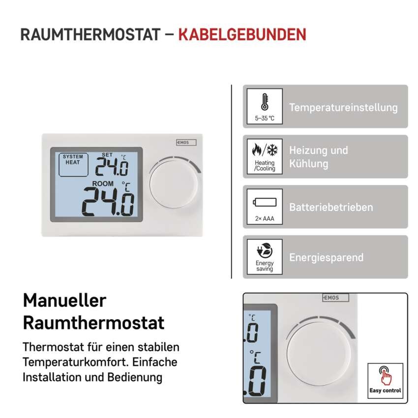Raumthermostat P5604, manuell, verkabelt