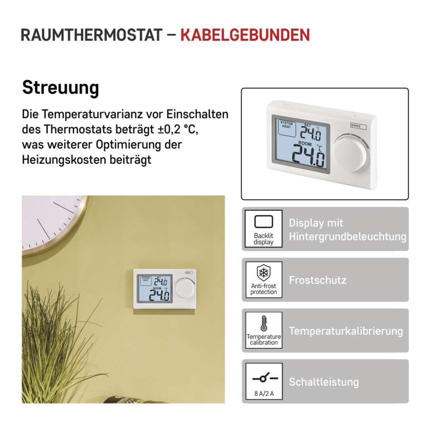 Raumthermostat P5604, manuell, verkabelt