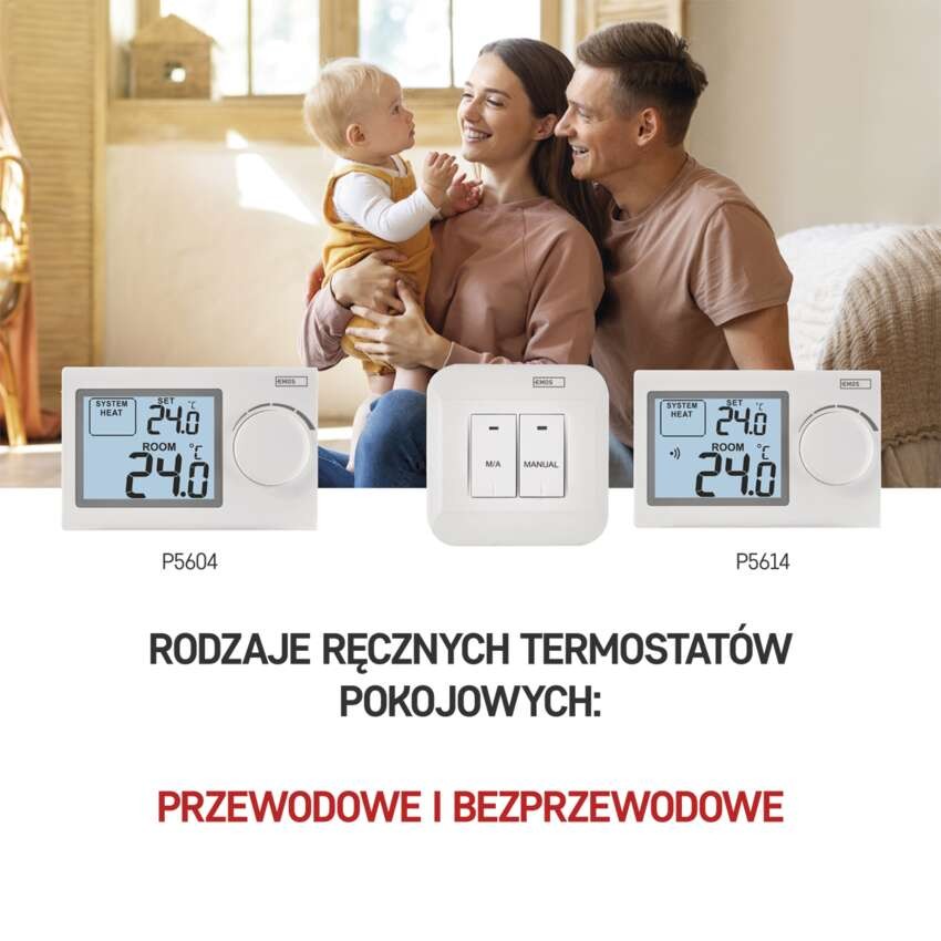Ręczny termostat pokojowy, przewodowy, P5604