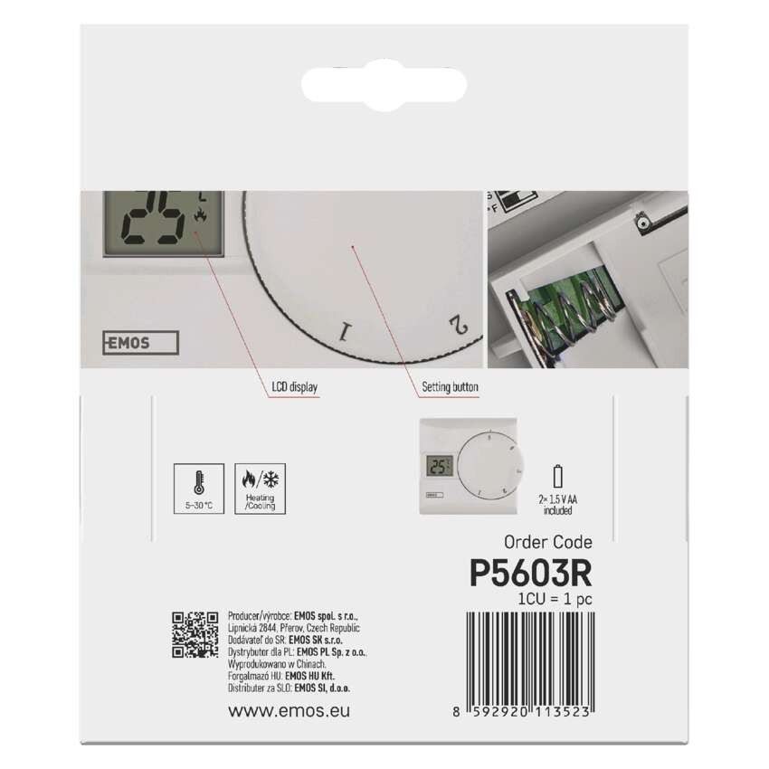 Raumthermostat P5603R, manuell, verkabelt