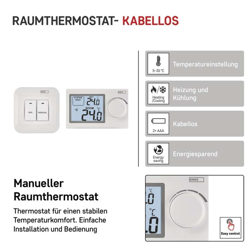 Raumthermostat P5614, manuell, kabellos