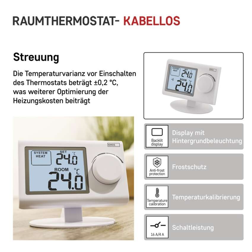 Raumthermostat P5614, manuell, kabellos