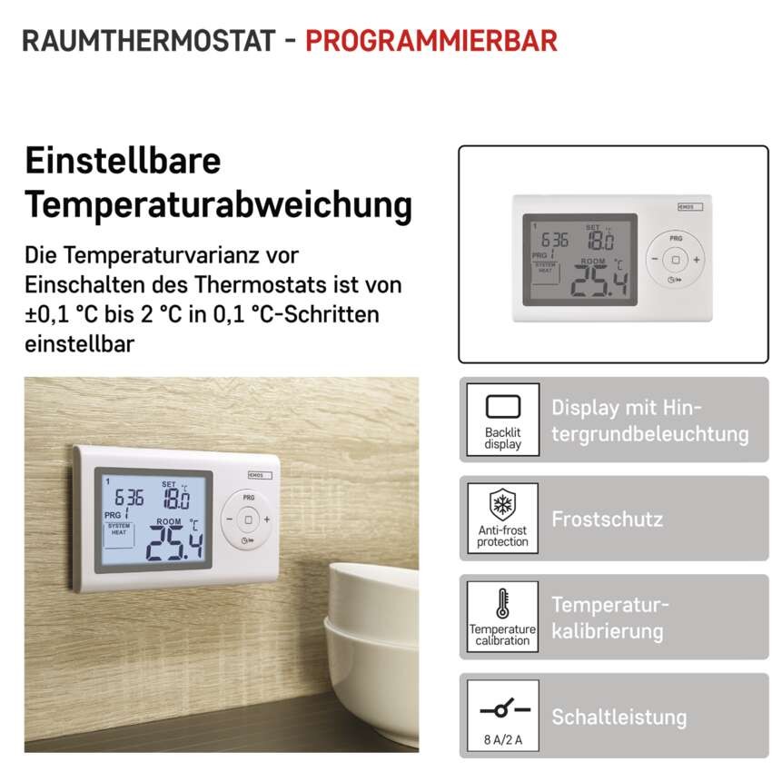 Raumthermostat P5607, programmierbar, verkabelt