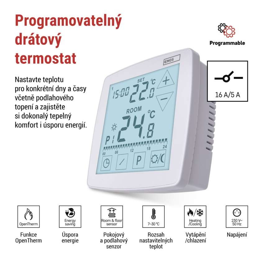 Pokojový programovatelný drátový OpenTherm termostat P56A01