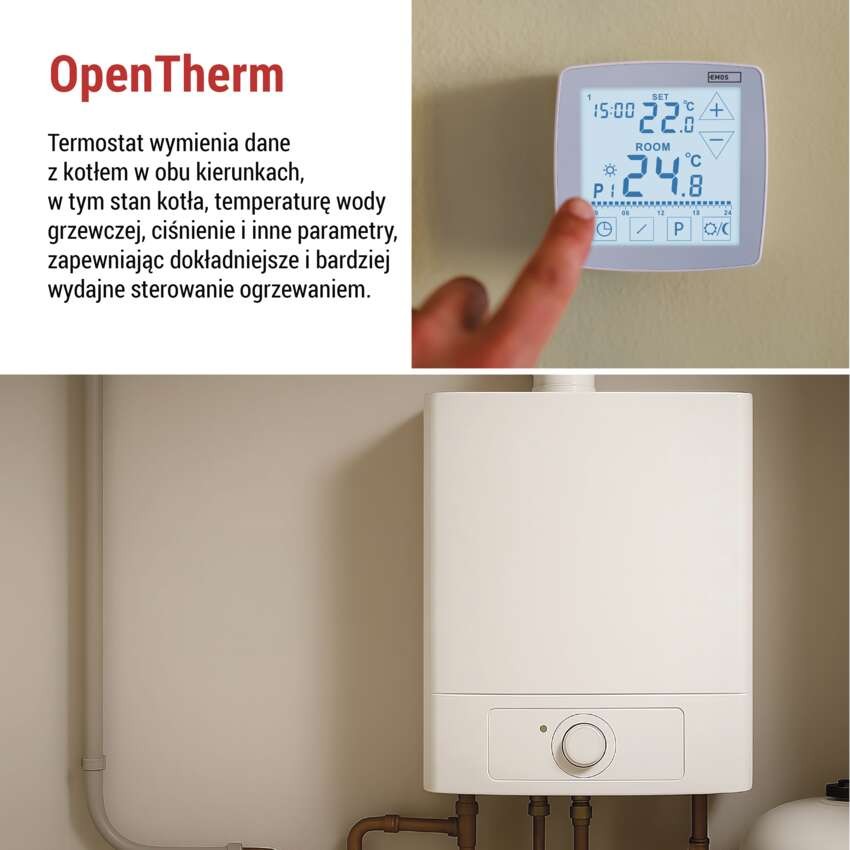 Programowalny termostat pokojowy, przewodowy z OpenTherm, P56A01
