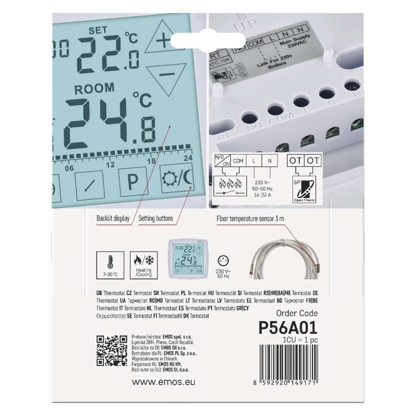Pokojový programovatelný drátový OpenTherm termostat P56A01