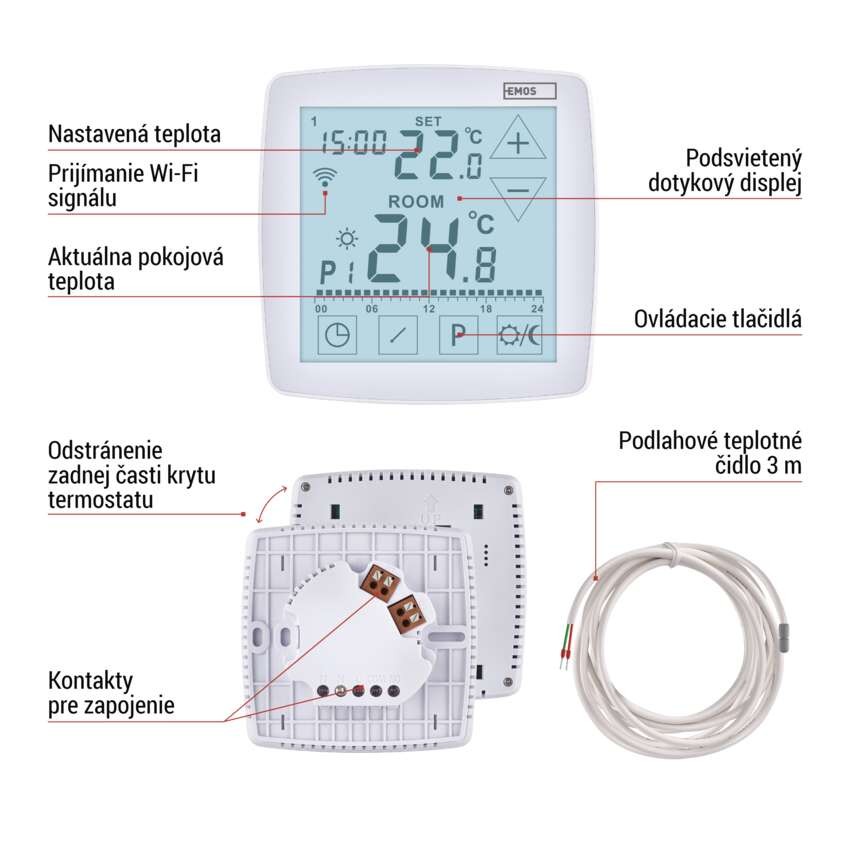 Podlahový programovateľný drôtový WiFi GoSmart termostat P56S01F