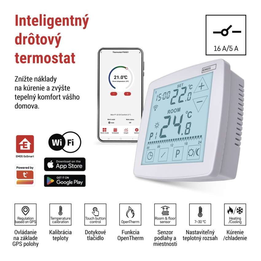 Izbový programovateľný drôtový WiFi GoSmart termostat P56S01