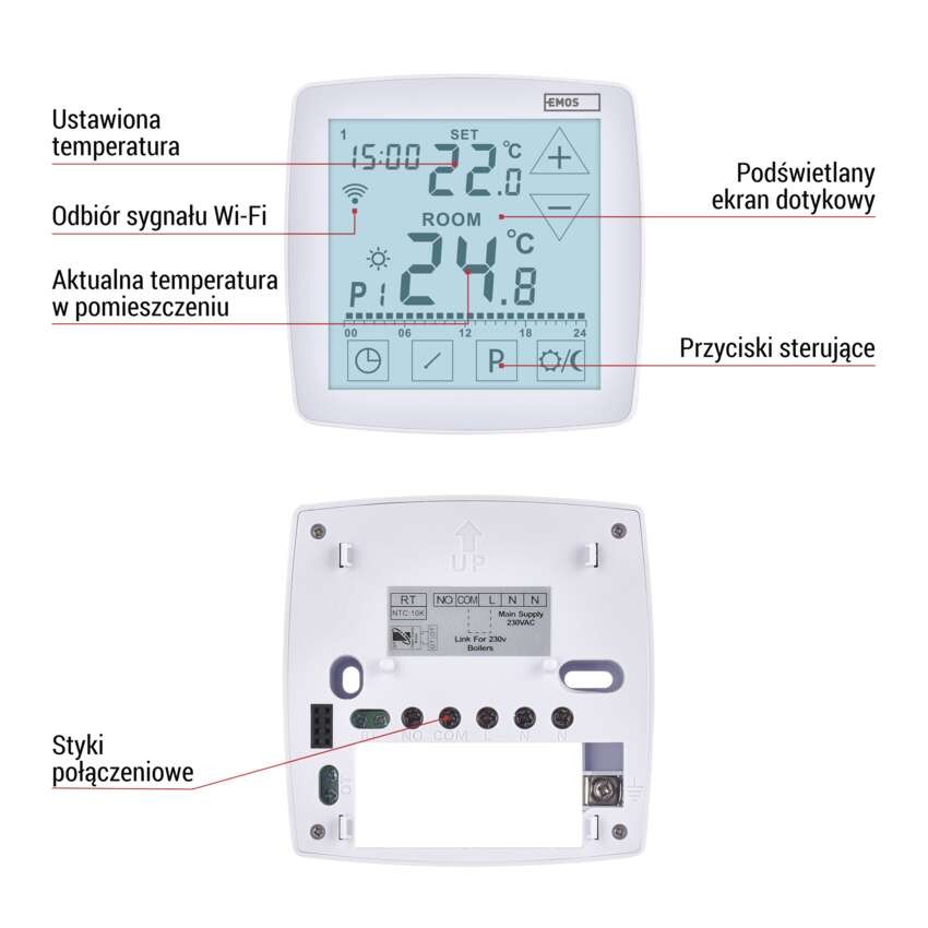 Inteligentny termostat pokojowy, przewodowy, GoSmart z WiFi, P56S01