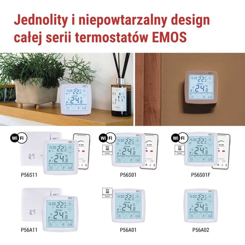 Programowalny termostat pokojowy, przewodowy z OpenTherm, P56A02