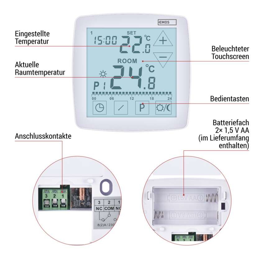 OpenTherm Raumthermostat P56A02, programmierbar, verkabelt