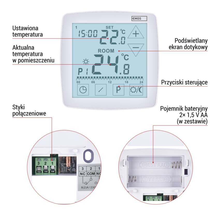 Programowalny termostat pokojowy, przewodowy z OpenTherm, P56A02