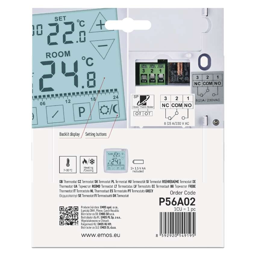 Izbový programovateľný drôtový OpenTherm termostat P56A02