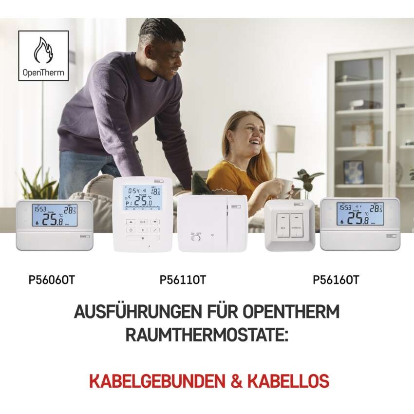 OpenTherm Raumthermostat P5611OT, programmierbar, kabellos