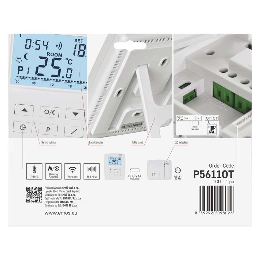 OpenTherm Raumthermostat P5611OT, programmierbar, kabellos