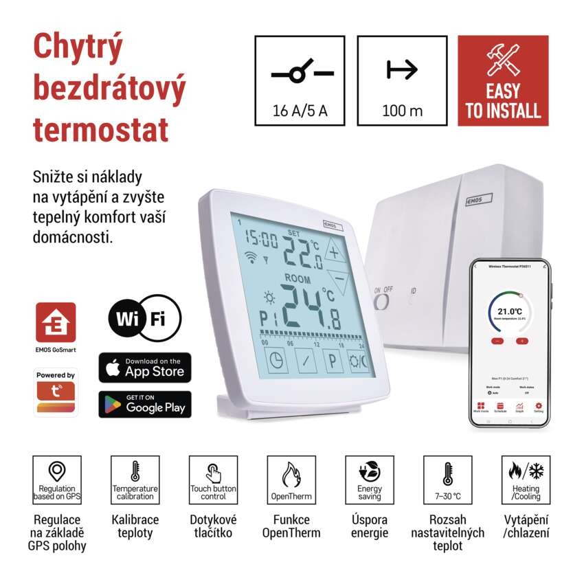Pokojový programovatelný bezdrátový WiFi GoSmart termostat P56S11