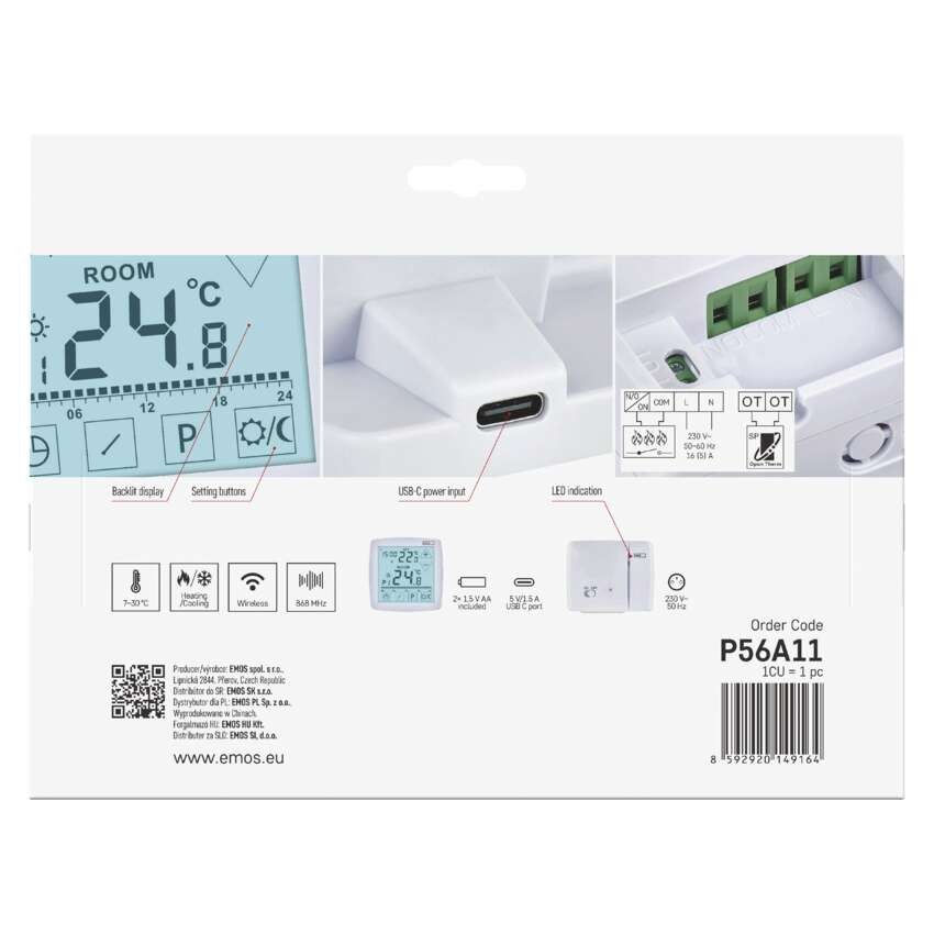 OpenTherm Raumthermostat P56A11, programmierbar, kabellos