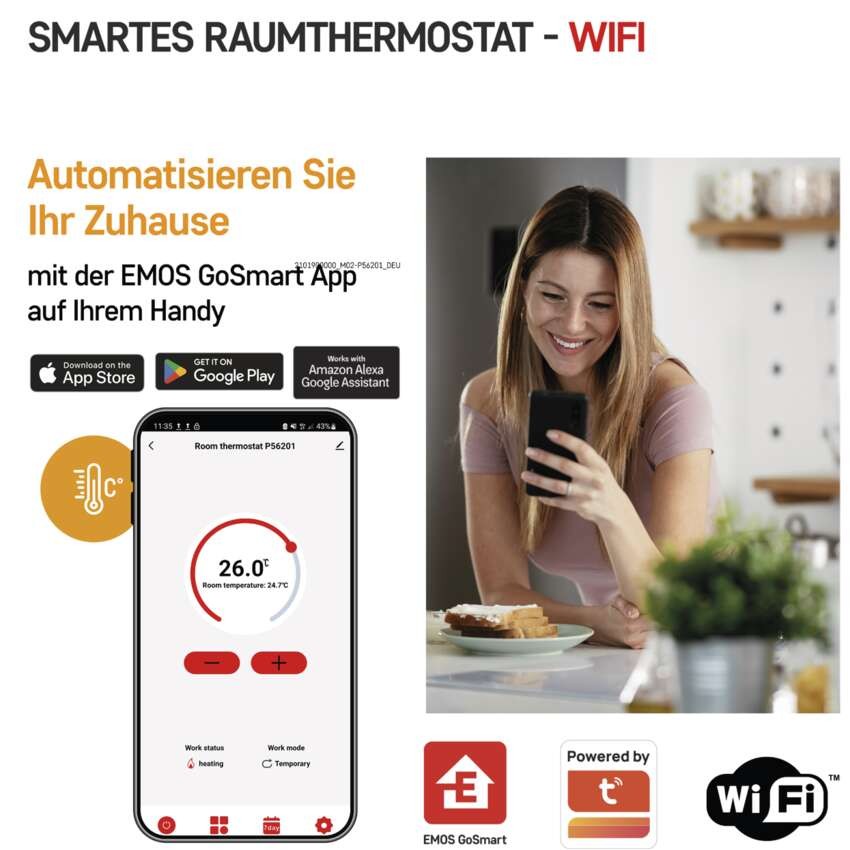 GoSmart Raumthermostat P56201 mit WiFi, programmierbar, verkabelt