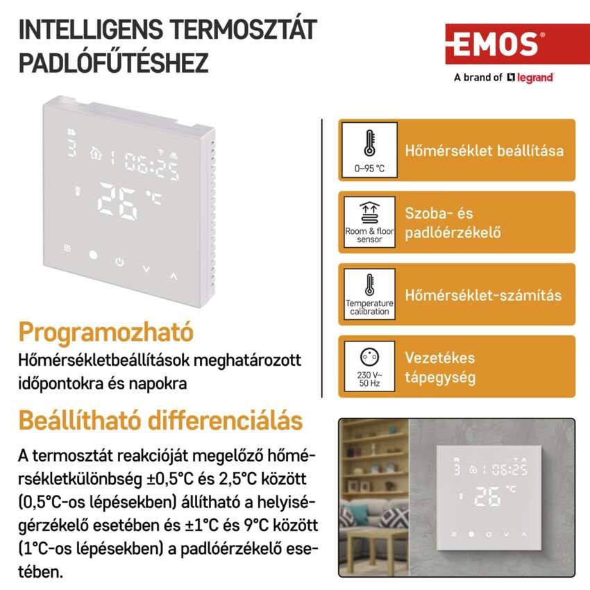 GoSmart Programozható vezetékes termosztát padlófűtéshez WiFi-vel P56201UF 