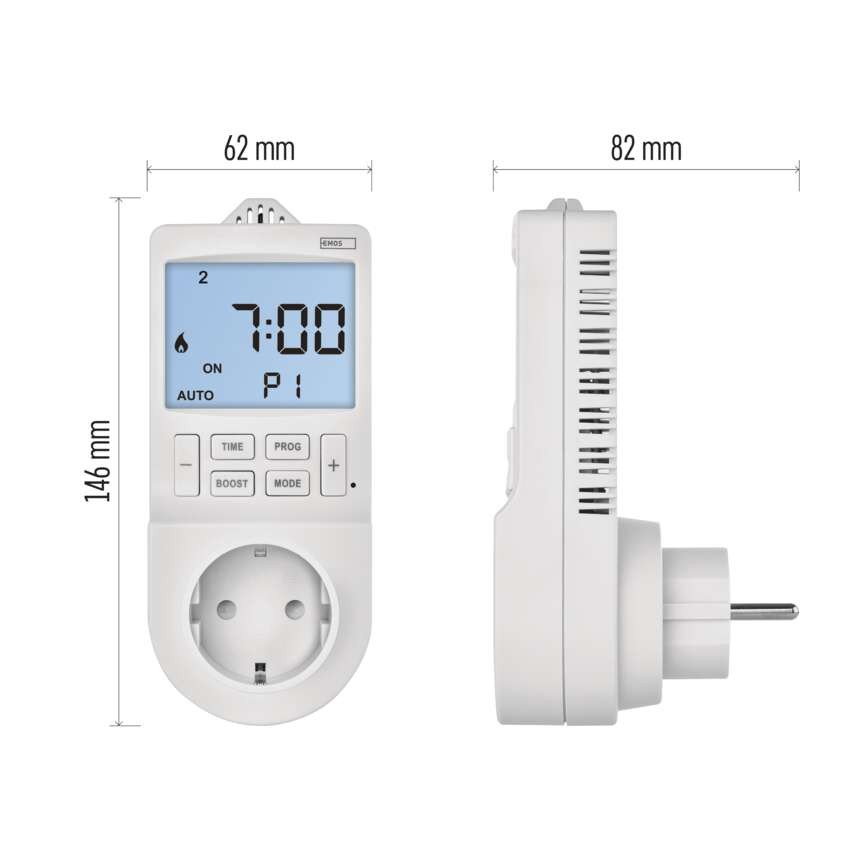 GoSmart 2 az 1-ben konnektoros, digitális termosztát időzítő funkcióval, schuko, WiFi