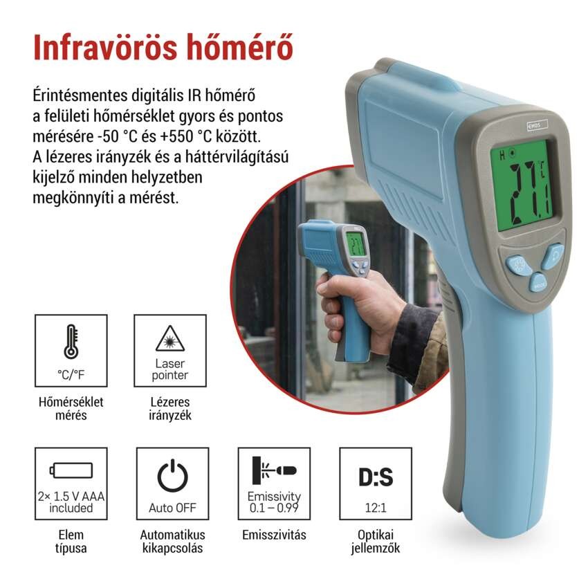 EMOS Érintés nélküli hőmérő - digitális, infravörös