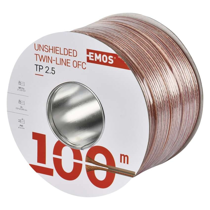 Dvojlinka nestíněná 2x2,5mm průhledná, 100m