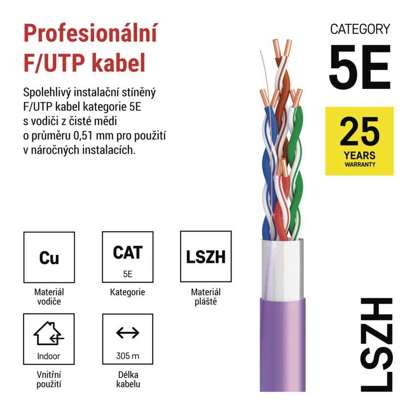 Datový kabel FTP CAT 5E LSZH, 305m