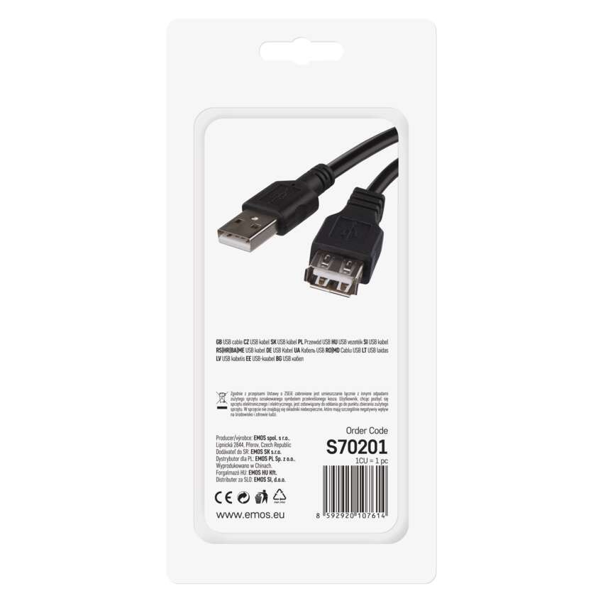 USB Kabel 2.0 A Stecker – A Steckdose 2m