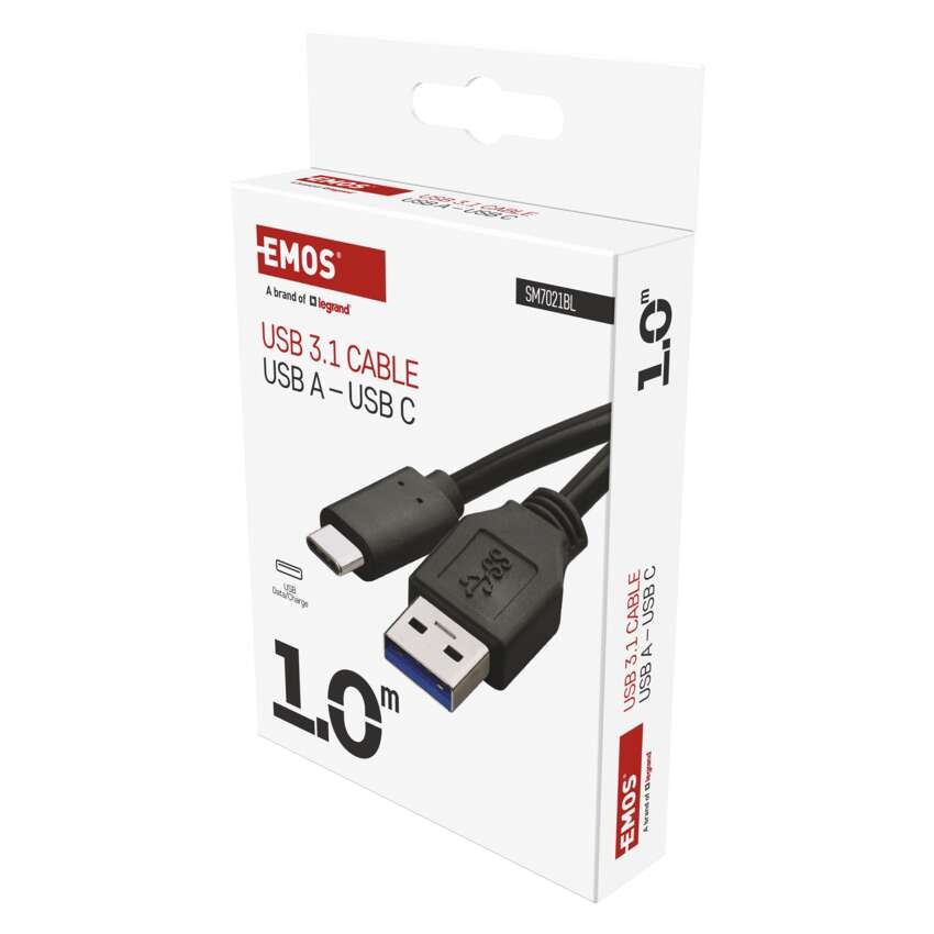 Greito įkrovimo ir duomenų kabelis USB-A 3.0 / USB-C 3.1, greitas įkrovimas, 1 m, juodas