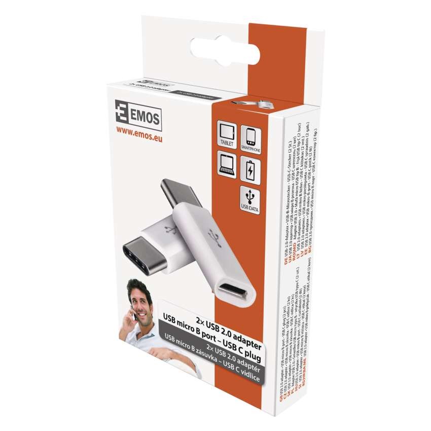 Adapter micro USB-B 2.0 / USB-C 2.0, fehér, 2db