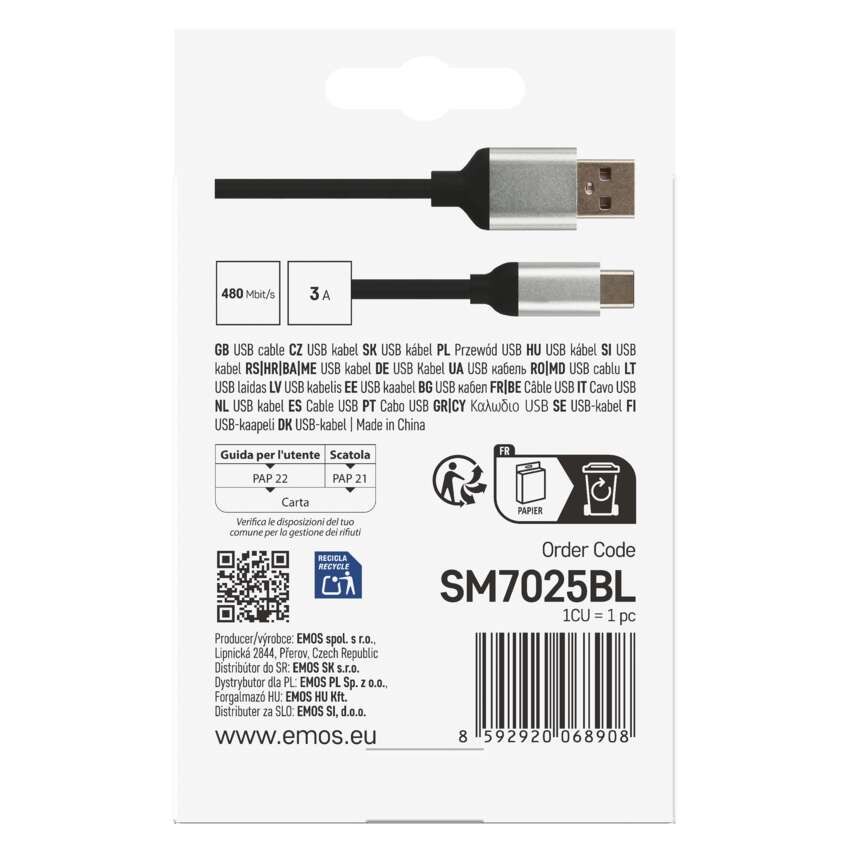 USB Kabel 2.0 A Stecker - C Stecker 1m, schwarz