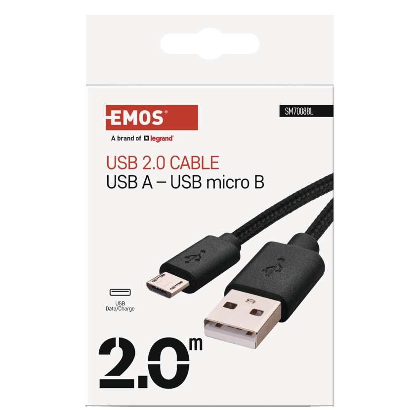 Įkrovimo ir duomenų perdavimo kabelis USB-A 2.0 / Micro USB-B 2.0, 2 m, juodas