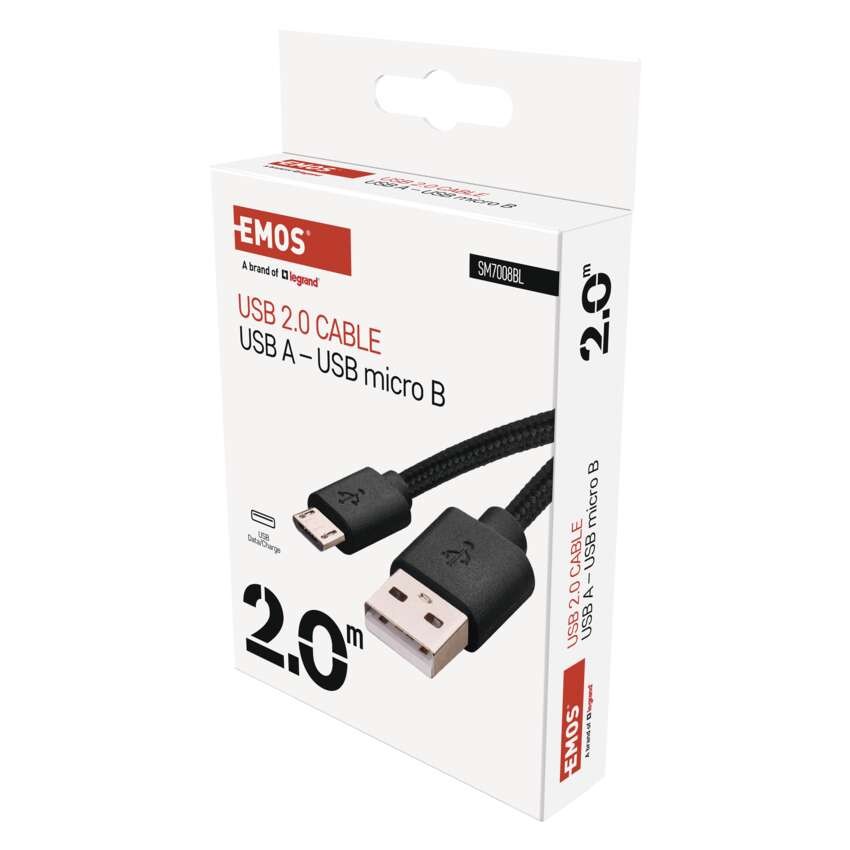 Įkrovimo ir duomenų perdavimo kabelis USB-A 2.0 / Micro USB-B 2.0, 2 m, juodas