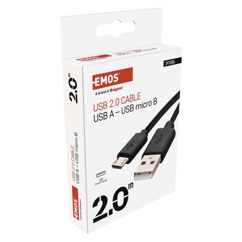 Įkrovimo ir duomenų perdavimo kabelis USB-A 2.0 / Micro USB-B 2.0, 2 m, juodas