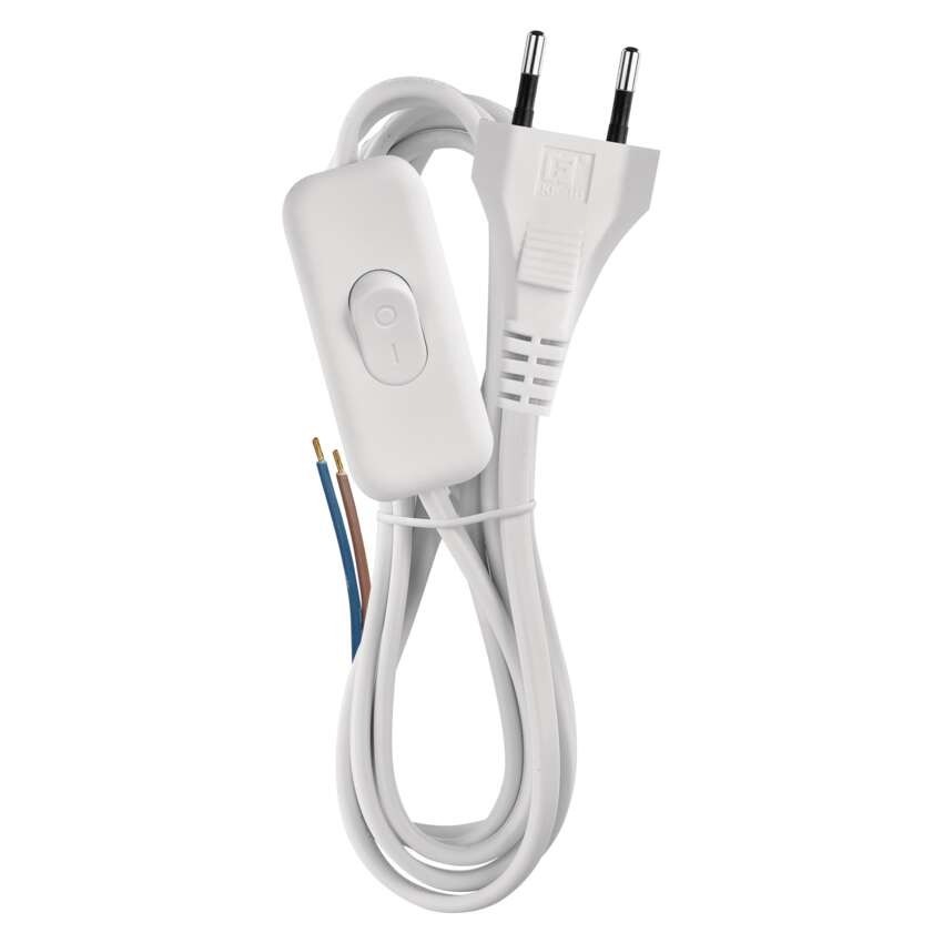 Netzkabel PVC 2x 0,75mm2, Schalter, 2m, weiss