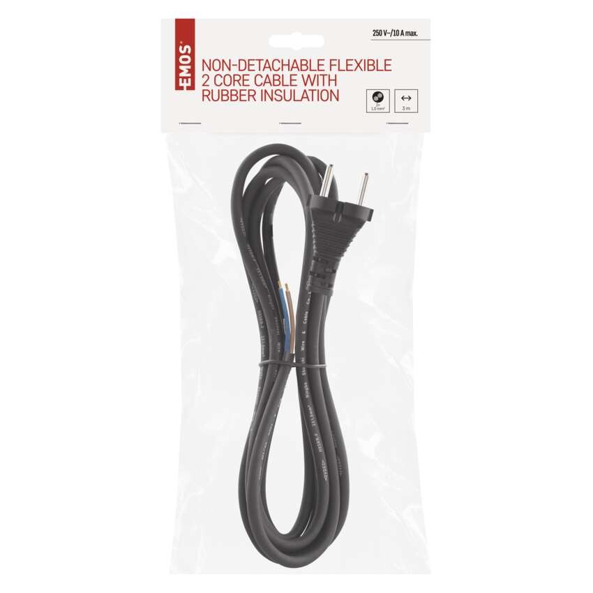 Netzkabel Gummi 2x 1mm2, 3m, schwarz