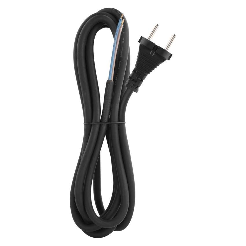 Netzkabel Gummi 2x 1,5mm2, 3m, schwarz