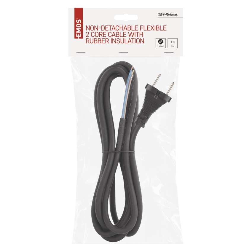 Netzkabel Gummi 2x 1,5mm2, 3m, schwarz