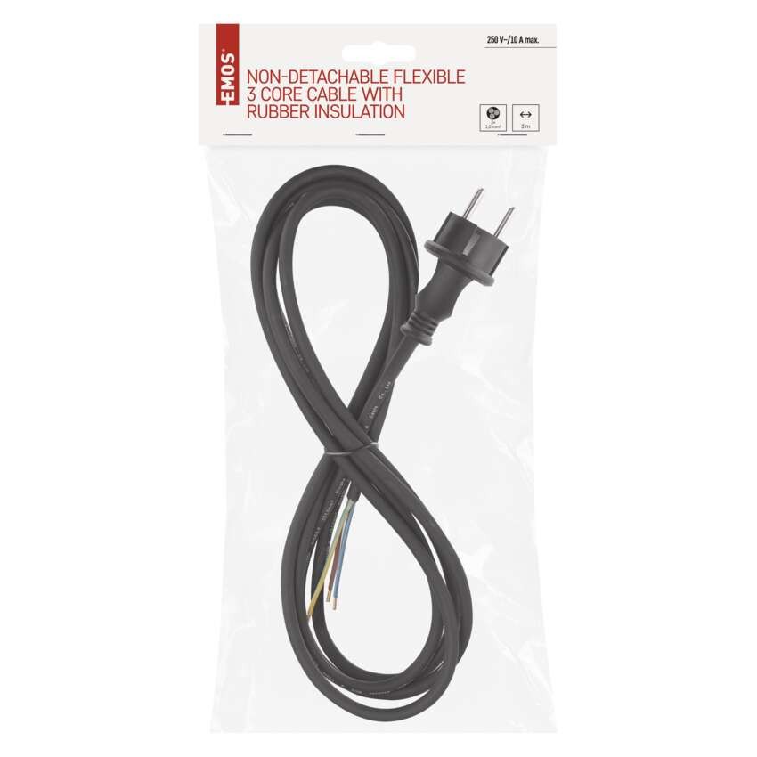 Flexo šňůra gumová 3x 1mm2, 3m, černá