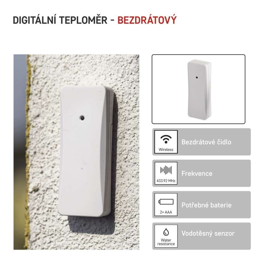 Digitální teploměr, bezdrátové čidlo E0129