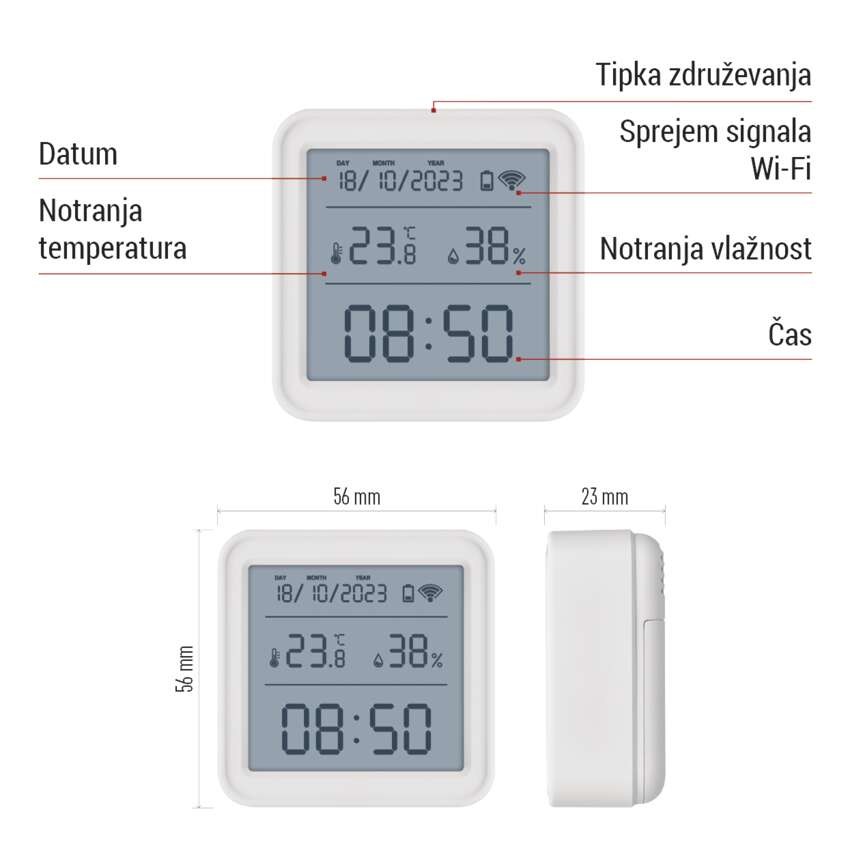 GoSmart digitalni termometer s hidrometrom, brezžični senzor, datum, ZigBee EGS0101