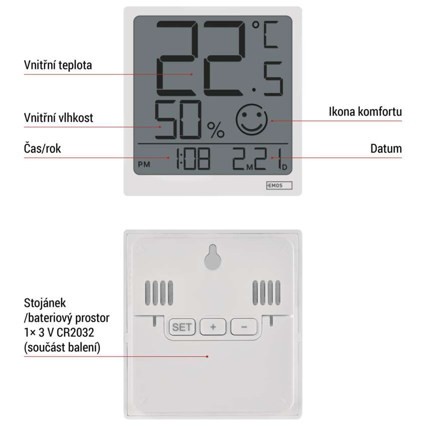 Digitální teploměr s vlhkoměrem, datum E0522