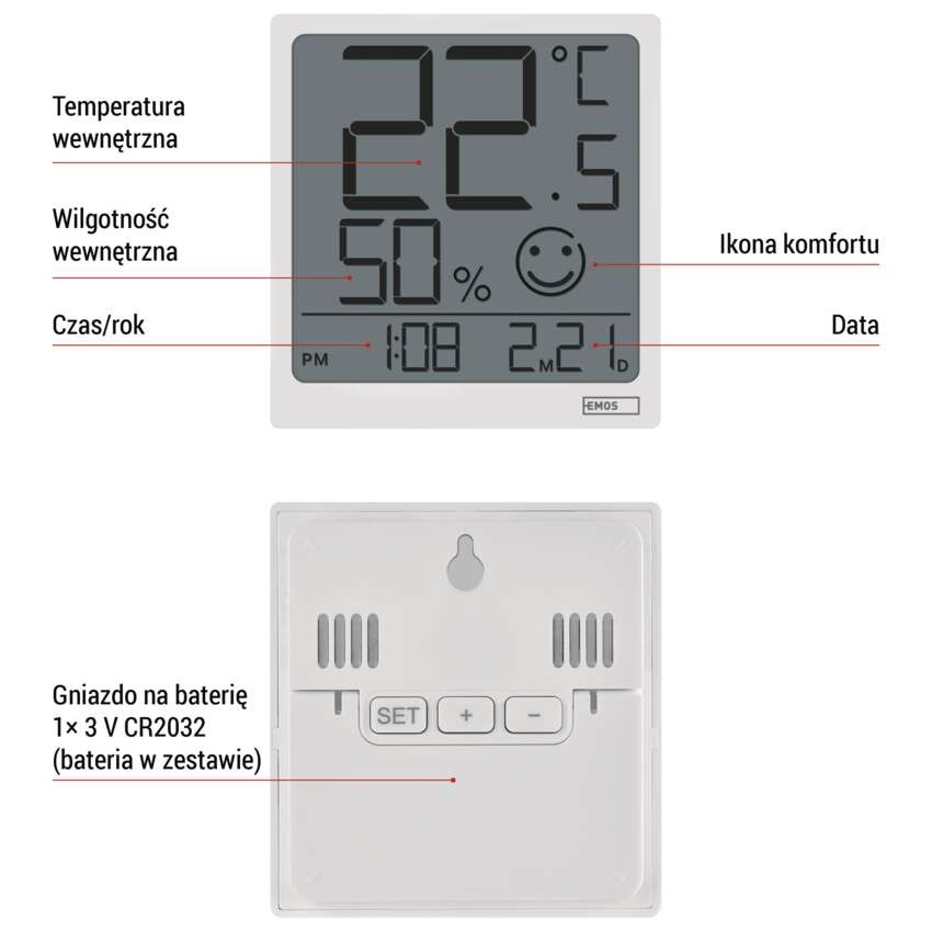 Cyfrowy termometr z higrometrem, data E0522
