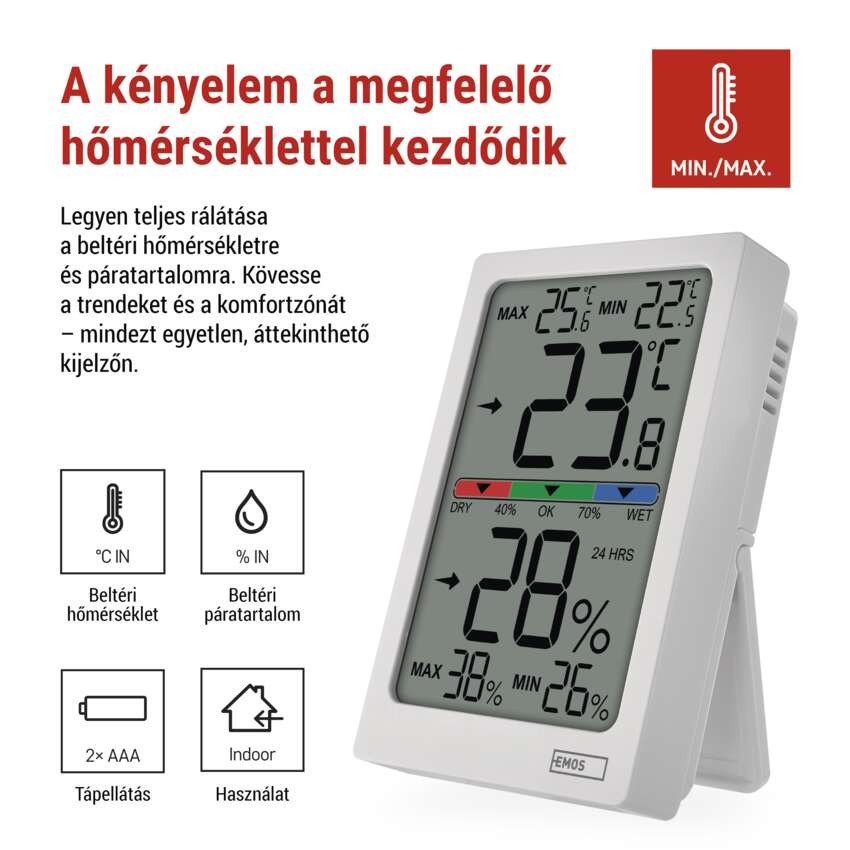 Digitális beltéri hőmérő páratartalom-mérővel E0558
